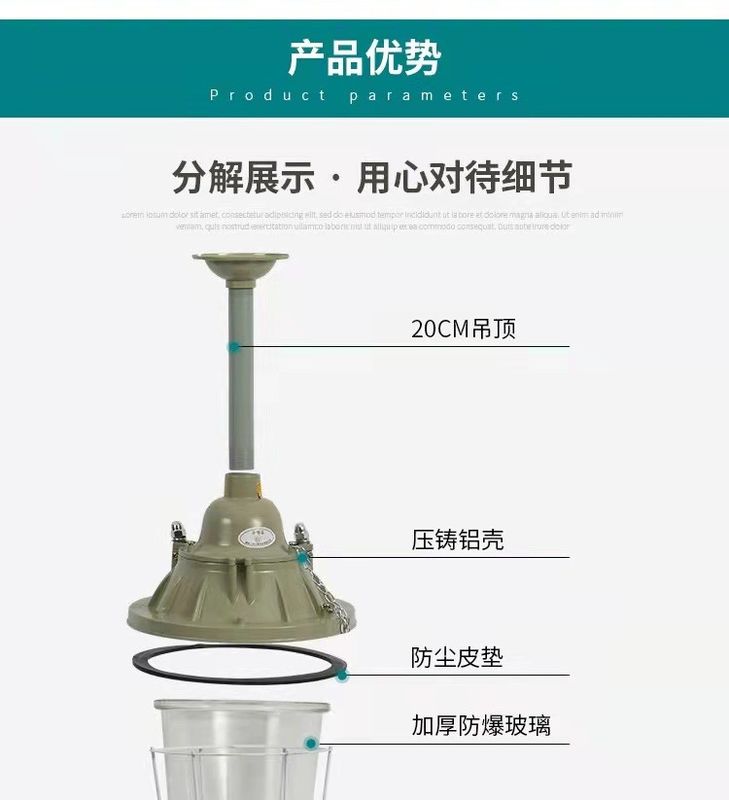 200W 폭발 방지 LED 전구 화학 공장 내 / 야외용 조명 장착 장치