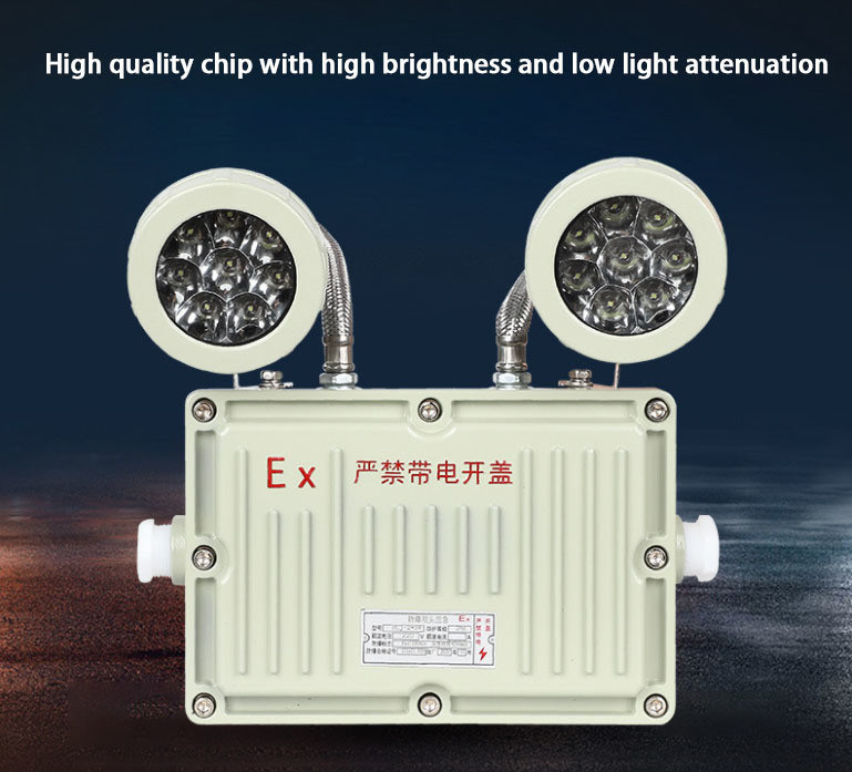 2 × 8W 사양 재충전 가능한 두 개의 헤드 출구 조명 폭발 방지 비상 조명 LED 조명